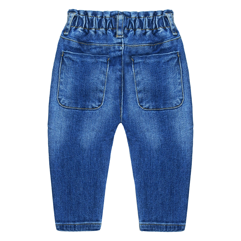 Little Girls Ruffled Elastic Waist Diagonal Pocket Denim Pants