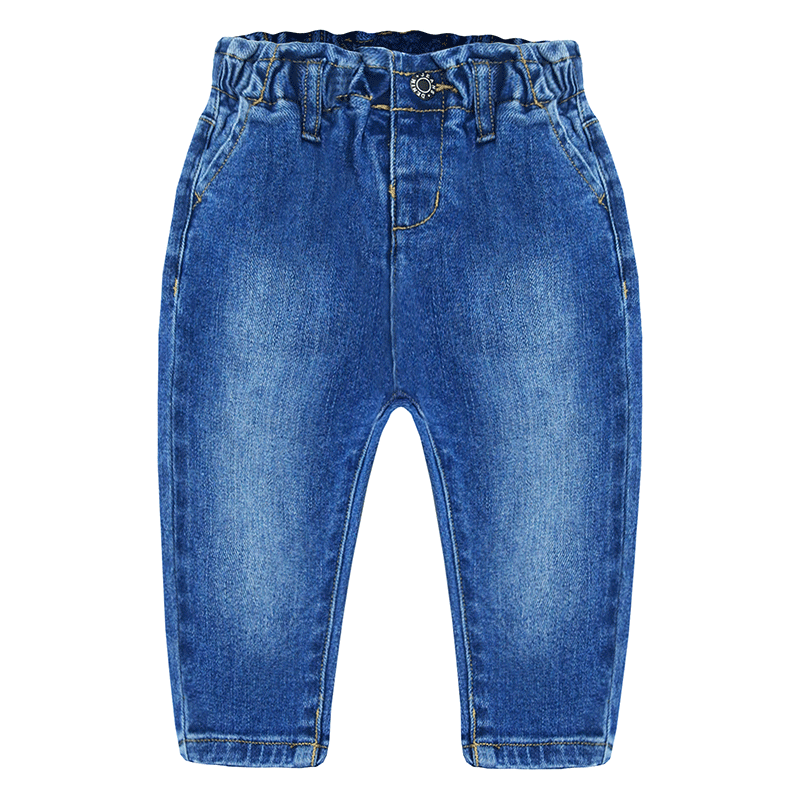 Little Girls Ruffled Elastic Waist Diagonal Pocket Denim Pants