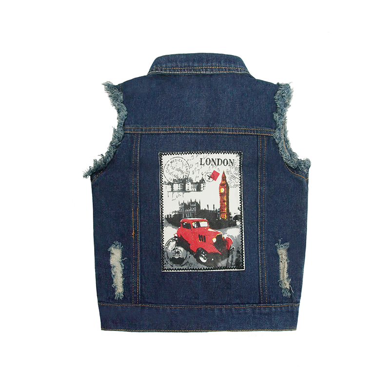 Toddler Ripped Sleeveless Jacket Printed Denim Jacket Vest