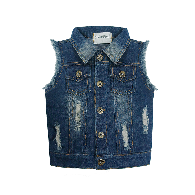 Toddler Ripped Sleeveless Jacket Printed Denim Jacket Vest