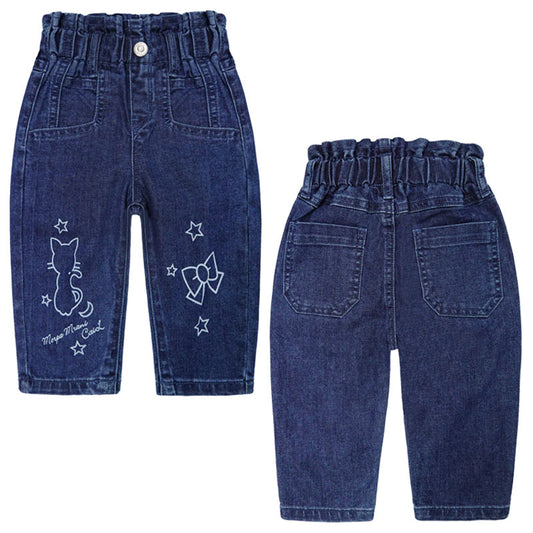 18M-5T Baby Little Girl Jeans Paperbag Elastic Waist Cute Printed Denim Pants