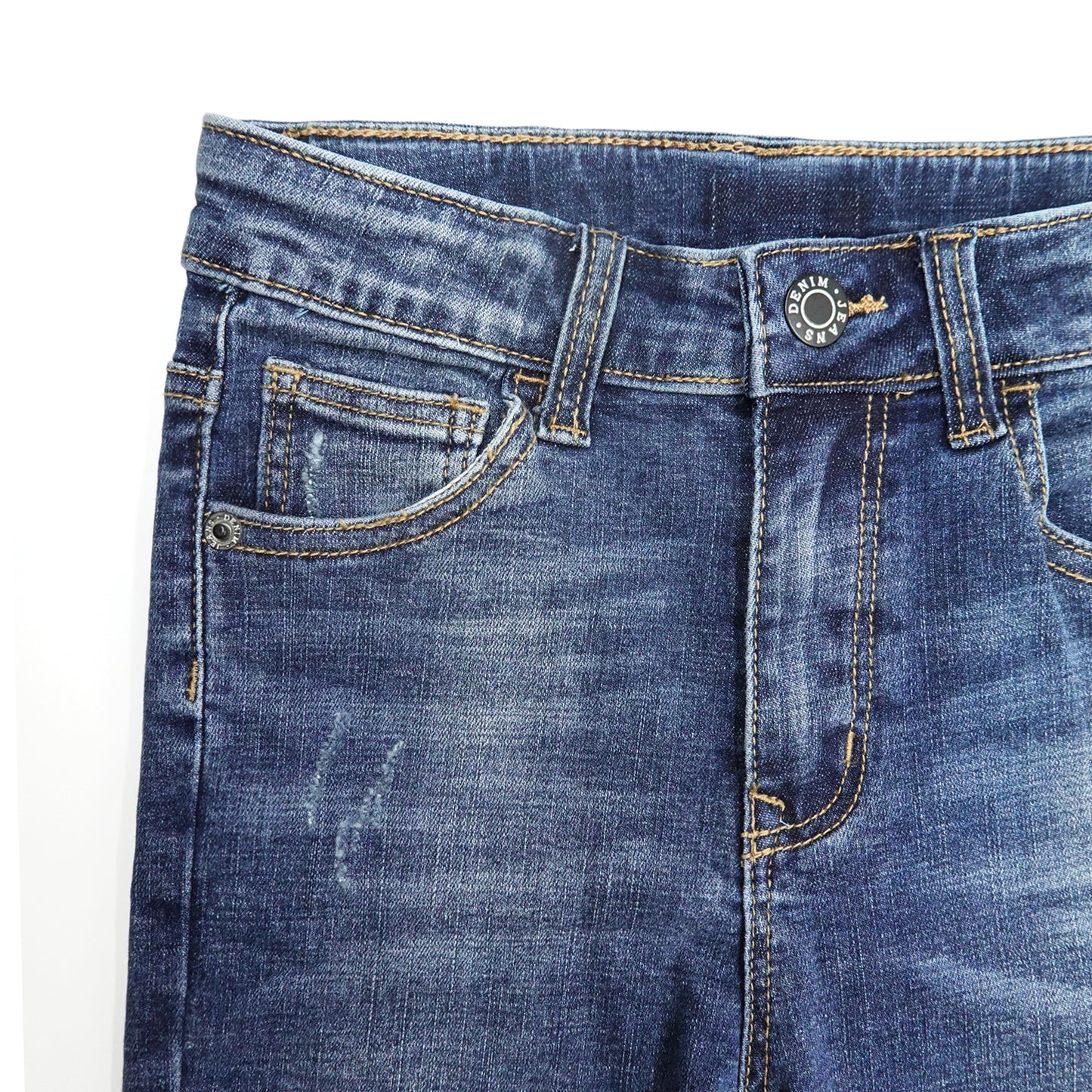Ripped Elastic Band Inside Slim Fit Denim Jeans Pants