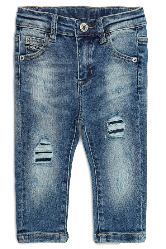 Little Boys Elastic Band Ripped Soft Denim Jeans Pants