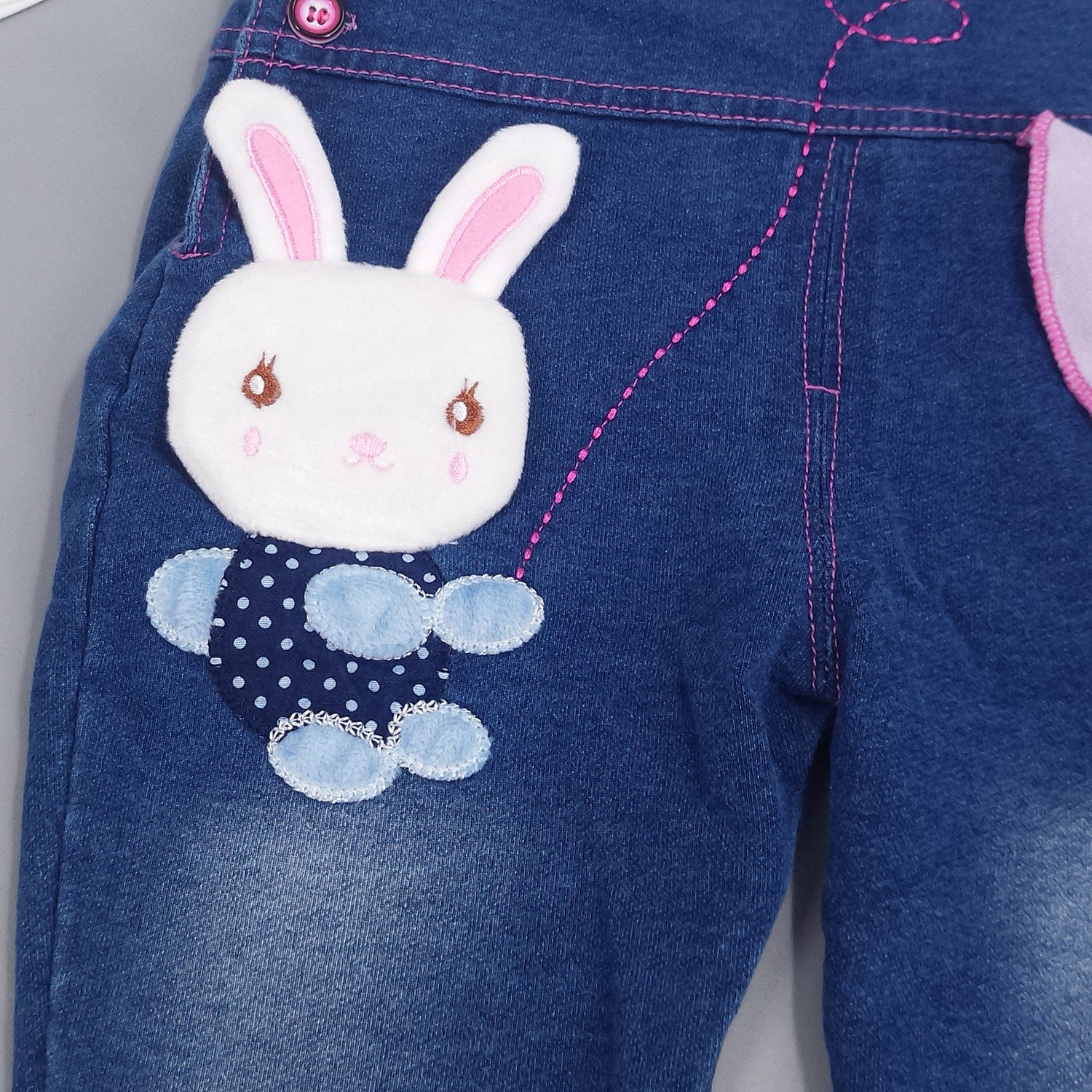 Baby & Toddler Girl Bunny Style Soft Denim Overalls Set