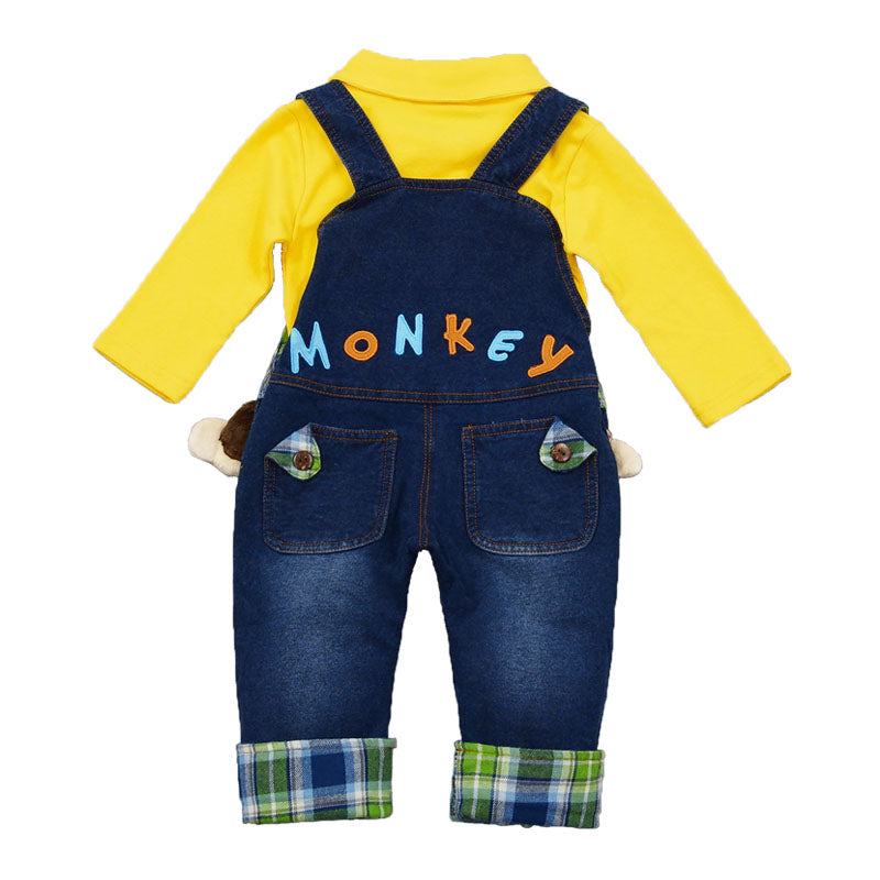 Toddler Monkey Jeans Overalls & Bear Shirt Set